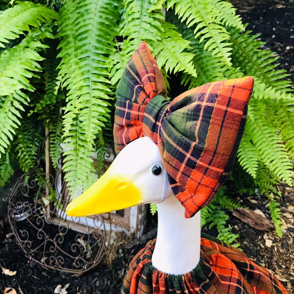 Porch Goose Giant Bow For 18-23" Goose Handmade Fall Orange Black Plaid